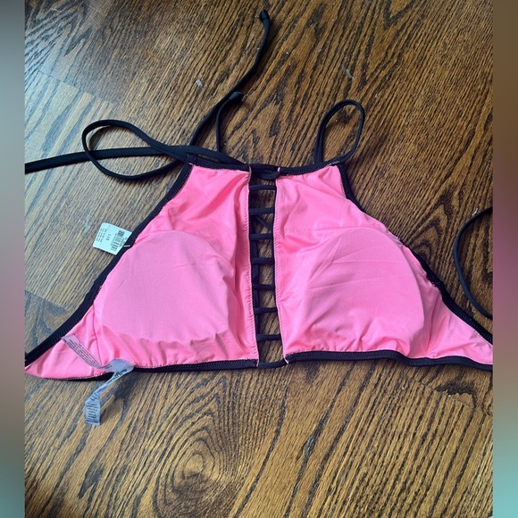 Victoria Secret PINK  Bikini Top Swimsuit Adjustable Halter Neck black Sz L - Picture 5 of 7